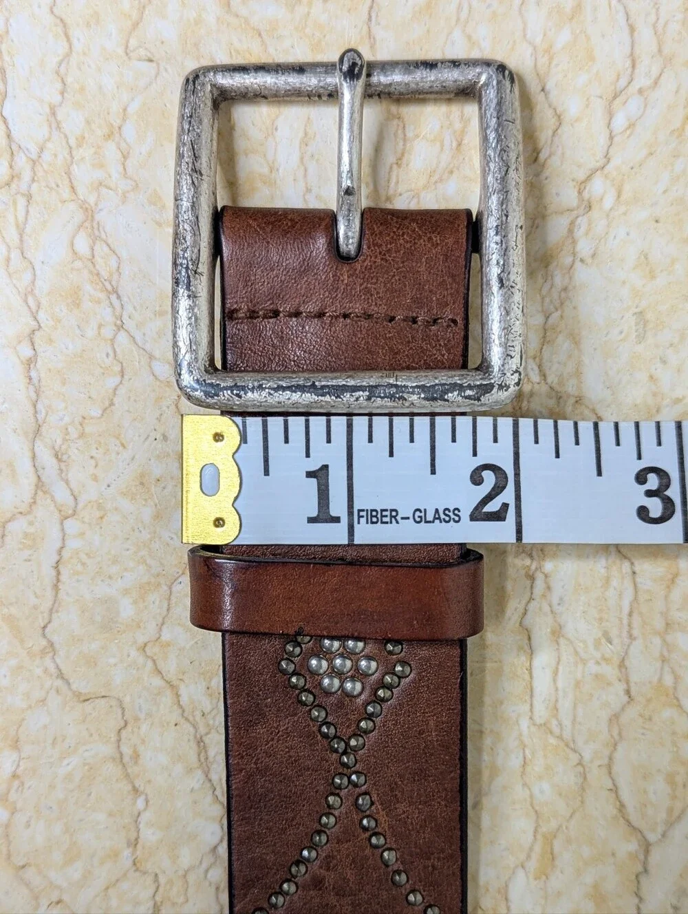 Vintage Express Italian Brown Leather Silver Studded Belt Women's Med